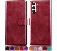 SUANPOT for Samsung Galaxy S21 5G case with [Credit Card Holder][RFID Blocking],PU Leather Flip Book Protective Cover Women Men for Samsung S21 Phone case Red