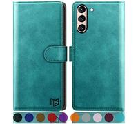 SUANPOT for Samsung Galaxy S21 5G case with [Credit Card Holder][RFID Blocking],PU Leather Flip Book Protective Cover Women Men for Samsung S21 Phone case Blue Green