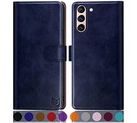 SUANPOT for Samsung Galaxy S21 FE 5G case with [Credit Card Holder][RFID Blocking],PU Leather Flip Book Protective Cover Women Men for Samsung S21 FE Phone case Blue