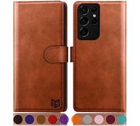 SUANPOT for Samsung Galaxy S21 Ultra case with [Credit Card Holder][RFID Blocking],PU Leather Flip Book Protective Cover Women Men for Samsung S21 Ultra Phone case Light brown