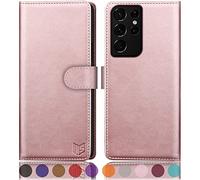 SUANPOT for Samsung Galaxy S21 Ultra case with [Credit Card Holder][RFID Blocking],PU Leather Flip Book Protective Cover Women Men for Samsung S21 Ultra Phone case Rose gold