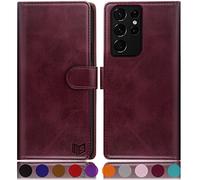 SUANPOT for Samsung Galaxy S21 Ultra case with [Credit Card Holder][RFID Blocking],PU Leather Flip Book Protective Cover Women Men for Samsung S21 Ultra Phone case wine Red