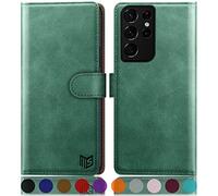 SUANPOT for Samsung Galaxy S21 Ultra case with [Credit Card Holder][RFID Blocking],PU Leather Flip Book Protective Cover Women Men for Samsung S21 Ultra Phone case sea green