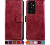 SUANPOT for Samsung Galaxy S21 Ultra case with [Credit Card Holder][RFID Blocking],PU Leather Flip Book Protective Cover Women Men for Samsung S21 Ultra Phone case red