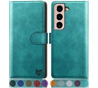 SUANPOT for Samsung Galaxy S22 Plus 5G case with [Credit Card Holder][RFID Blocking],PU Leather Flip Book Protective Cover Women Men for Samsung S22+ Phone case Blue Green