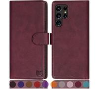 SUANPOT for Samsung Galaxy S22 Ultra 5G case with [Credit Card Holder][RFID Blocking],PU Leather Flip Book Protective Cover Women Men for Samsung S22 Ultra Phone case Wine Red