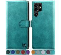 SUANPOT for Samsung Galaxy S22 Ultra 5G case with [Credit Card Holder][RFID Blocking],PU Leather Flip Book Protective Cover Women Men for Samsung S22 Ultra Phone case Blue Green