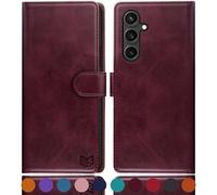 SUANPOT for Samsung Galaxy S23 FE 5G case with [Credit Card Holder][RFID Blocking],PU Leather Flip Book Protective Cover Women Men for Samsung S23 FE Phone case Dark Wine