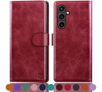 SUANPOT for Samsung Galaxy S23 FE 5G case with [Credit Card Holder][RFID Blocking],PU Leather Flip Book Protective Cover Women Men for Samsung S23 FE Phone case Red