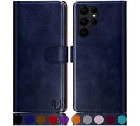 SUANPOT for Samsung Galaxy S24 Ultra case with [Credit Card Holder][RFID Blocking],PU Leather Flip Book Protective Cover Women Men for Samsung S24 Ultra Phone case Blue
