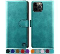 SUANPOT iPhone 12 Pro Max Case - 6.7 Inch Flip Book Cover with Credit Card Holder & RFID Blocking - PU Leather Protective Case for Apple iPhone 12 Pro Max - Blue Green