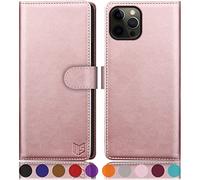 SUANPOT iPhone 12 Pro Max Case - 6.7 Inch Flip Book Protective Cover with Credit Card Holder & RFID Blocking - PU Leather - Rose Gold