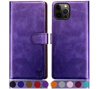 SUANPOT iPhone 12 Pro Max Case - 6.7 Inch Flip Book Protective Cover with Credit Card Holder & RFID Blocking - PU Leather - Purple