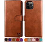 SUANPOT iPhone 12 Pro Max Case 6.7 Inch With Credit Card Holder, RFID Blocking, PU Leather Flip Book Protective Cover for Apple 12 Pro Max Phone - Light Brown