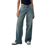 suanret Women's Jeans Boyfriend Denim Pants Straight Wide Leg Low Rise Baggy Jeans Casual Loose Trousers Jeans (UK, Alpha, M, Regular, Regular, Old Blue)