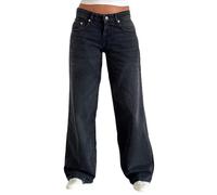 suanret Women's Jeans Boyfriend Denim Pants Straight Wide Leg Low Rise Baggy Jeans Casual Loose Trousers Jeans (UK, Alpha, M, Regular, Regular, Dark Grey)