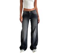 suanret Women's Jeans Boyfriend Denim Pants Straight Wide Leg Low Rise Baggy Jeans Casual Loose Trousers Jeans (UK, Alpha, L, Regular, Regular, Grey)