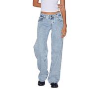 suanret Women's Jeans Boyfriend Denim Pants Straight Wide Leg Low Rise Baggy Jeans Casual Loose Trousers Jeans (UK, Alpha, XS, Regular, Regular, Pure Blue)