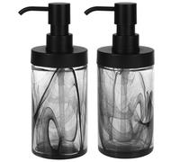 Suanti 2 Pcs Lotion Dispenser,12.5 Oz Black Moire Wide Open Glass Hand Soap Dispenser for Bathroom & Kitchen, Dish Soap Dispenser with Easy-to-Press Pump and Waterproof Labels