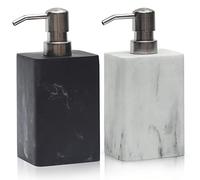Suanti Bathroom Soap Dispenser Set 2Pcs White&Black Marble Style With Rust-Free Silver Pump,Decorative Resin Liquid Pump Bottle for Hand Soap Lotion Refillable Square Kitchen Dish Soap Dispenser-450ml