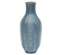 Suanti Matte Blue Flower Vase, Decorative Leaf Pattern, 28.5cm Tall, Handmade Resin, Oval Shape, Blue & Gold, Perfect for Home Office, Living Room, Bedroom, Office, Wedding Decor