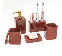 Suanti Red Bathroom Accessories Set Complete 5 Pcs, Luxury Premium Resin Bathroom Sink Essentials Bath Decor Sets for New Apartment,Decorative Bling Toothbrush Holder&Soap Dispenser Set,450ml-Giftable