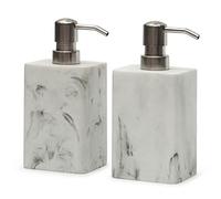 Suanti Soap Dispenser 2 Pack, 15 Oz With Brushed Nickel Pump - Refillable for Bathroom Countertop & Kitchen Home Decor - White
