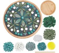 Suanzua DIY Ceramic Mosaic Kit Floral Mosaic Bamboo Coaster Set for Adult Beginners Green Glass Mosaic Tiles Home Decoration