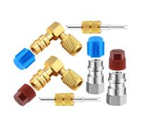 Suanzua R12 to R134A AC Fitting Conversion Adapter Kit, Quick Coupler Valve A/C 90° Port Retrofit Adapter High/Low Pressure