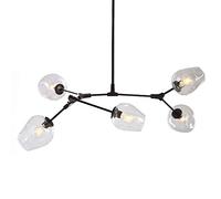 SUARIA Vintage Bubble Glass Sputnik Chandelier Modern 9-lights Irregular Metal During Light Adjustable Unique Hanging Light For Kitchen Island Dining Room-Clear the lampshade Black 5 heads