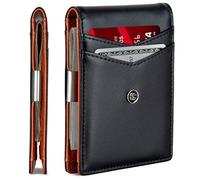 SUAVELL Leather Slim Wallets for Men. Wallet Card Holder with Money Clip. Low Profile RFID Wallet Minimalist Wallet (Obsidian Bronze Odyssey)