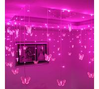 SUAVER 96LED Butterfly String Lights 3.5m Hanging Butterfly Fairy Lights with Remote,Twinkle Curtain Lights for Room Bedroom Wall Ceiling Party Wedding Decoration (Pink, Battery Powered)