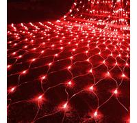 SUAVER 96LED Christmas Net Lights, Battery Operated Net String Lights Waterproof Mesh Curtain Lights 8 Modes Fairy Light for Christmas Tree Bush Garden Backyard Décor (Red, 1.5x1.5m)
