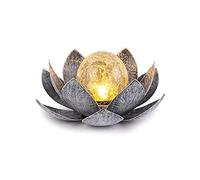 SUAVER LED Solar Lotus Light Cracked Glass Ball Flower Lamp Outdoor Garden Decor Lights,Solar Garden Light Metal Lantern Water Lily LED Landscape Lights Outdoor Table Lamp (Silver Black)