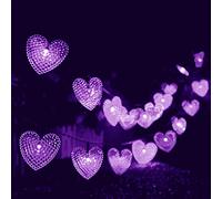 SUAVER Solar Heart String Lights 15.7ft 20LED 8 Modes Solar Fairy Lights,Waterproof Heart Hanging Lights Outdoor Atmosphere Lights for Gardens,Lawn Patio,Festival,Wedding Party Decoration (Purple)