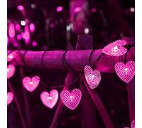 SUAVER Solar Heart String Lights 15.7ft 20LED 8 Modes Solar Fairy Lights,Waterproof Heart Hanging Lighting Outdoor Atmosphere Lights for Gardens,Lawn Patio,Festival,Wedding Party Decoration(Pink)