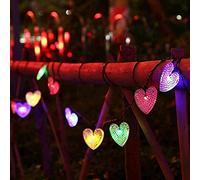 SUAVER Solar Heart String Lights 15.7ft 20LED 8 Modes Solar Fairy Lights,Waterproof Heart Hanging Lighting Outdoor Atmosphere Lights for Gardens,Lawn Patio,Festival,Wedding Party Decor(Multicolor)