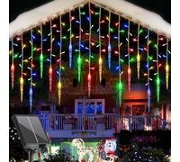 SUAVER Solar Icicle Lights Christmas Decorations with 19 Drops 96LED Hanging Lights Remote Control Outdoor Waterproof Dimmable 8 Modes Twinkle Curtain Light for Eaves Balcony Patio (Multicolor)