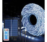SUAVER Solar LED Strip Lights Outdoor 10M 240LED Strip Waterproof Flexible Rope Ligts with Remote 8 Modes Decoration String Light for Garden Trees Christmas Party Decor (White)