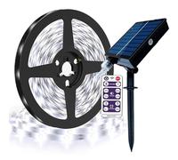 SUAVER Solar LED Strip Lights Outdoor, Waterproof Solar & USB Powered Flexible LED Light Strip with Remote Dimmable Rope Lights for Cabinet Stair Garden Porch Patio Gazebo Decor (Whtie, 5m 300LED)