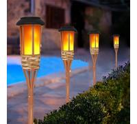 SUAVER Solar Lights Outdoor Garden Bamboo Flame Torch Lamp,Waterproof Solar Flickering Dancing Flame Lights Garden Ornament Outdoor Stake Lights for Yard Patio Pathway Decorations (4)