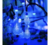 SUAVER Solar Lights Outdoor Garden String,Waterproof LED Fairy Light 8 Modes Teardrop Crystal Raindrop Decoration Lighting Solar Tree Lamp for Patio Yard Party Fence Christmas (Blue, 6m 30LED)