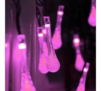 SUAVER Solar Lights Outdoor Garden String,Waterproof LED Fairy Light 8 Modes Teardrop Crystal Raindrop Decoration Lighting Solar Tree Lamp for Patio Yard Party Fence Christmas (Pink, 4m 20LED)