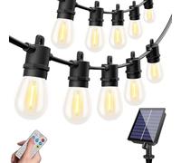 SUAVER Solar String Lights Outdoor 5m S14 Festoon Lamp,10 Shatterproof LED Edison Bulbs with Remote Dimmable & Timable & USB Port,Waterproof Hanging Lighting for Patio,Garden,Outdoor Decor