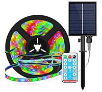 SUAVER Solar Strip Lights, Outdoor LED Lights Strip 16.4ft 150LED Waterproof Cuttable Flexible Rope Lights 8 Modes with Remote for Garden Porch Gazebo Pathway Patio Umbrella Decor (Multicolor)