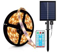 SUAVER Solar Strip Lights, Outdoor LED Lights Strip 16.4ft 150LED Waterproof Cuttable Flexible Rope Lights 8 Modes with Remote for Garden Porch Gazebo Pathway Patio Umbrella Decor (Warm White)