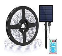 SUAVER Solar Strip Lights, Outdoor LED Lights Strip 16.4ft 150LED Waterproof Cuttable Flexible Rope Lights 8 Modes with Remote for Garden Porch Gazebo Pathway Patio Umbrella Decor (White)