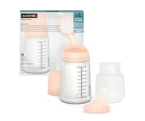 Suavinex, Anti-Colic Zero Zero Medium Flow Bottle Pack 270 ml with Replacement Teat + Anti-Colic Pocket for Babies + 3 Months