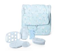 Suavinex, Baby Bath Kit with Toiletry Bag, Newborn Hygiene Set, Blue | Includes: Sponge + Brushes + Bath Glove + Pompom + Toy With Pockets, Zippers, Mirror and Hanger, Large Capacity