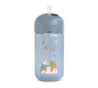 Suavinex, Baby Learning Cup, Children's Straw Bottle, Baby Drinking Cup with Flexible Silicone Straw, Bite Resistant, Drip Resistant, Dishwasher Safe, 18 Months, 340 ml, Bears Blue